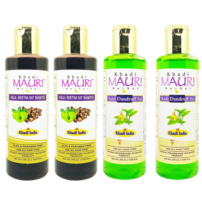 Khadi Mauri Herbal Combo Pack of Amla Reetha Sat & Anti Dandruff Sat Shampoo (210ml Each) - Classic Derma