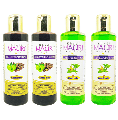 Khadi Mauri Herbal Combo Pack of Amla Reetha Sat & Anti Dandruff Sat Shampoo (210ml Each) - Classic Derma
