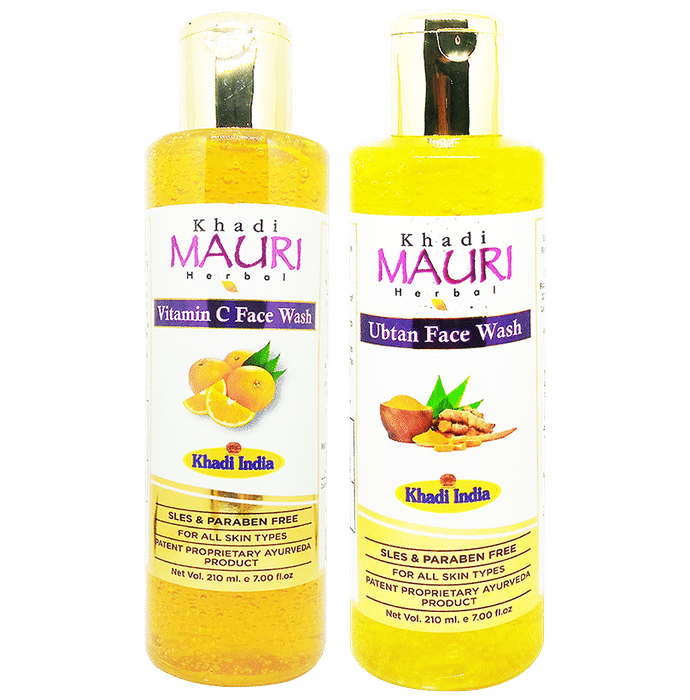 Khadi Mauri Herbal Combo Pack of Ubtan & Vitamin C Face Wash (210ml Each) - Classic Derma