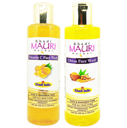 Khadi Mauri Herbal Combo Pack of Ubtan & Vitamin C Face Wash (210ml Each) - Classic Derma