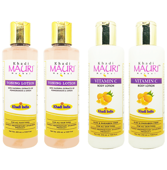 Khadi Mauri Herbal Combo Pack of Vitamin C and Toning Lotion (210ml Each) - Classic Derma
