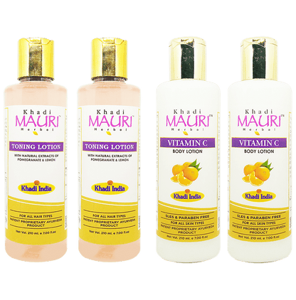 Khadi Mauri Herbal Combo Pack of Vitamin C and Toning Lotion (210ml Each) - Classic Derma