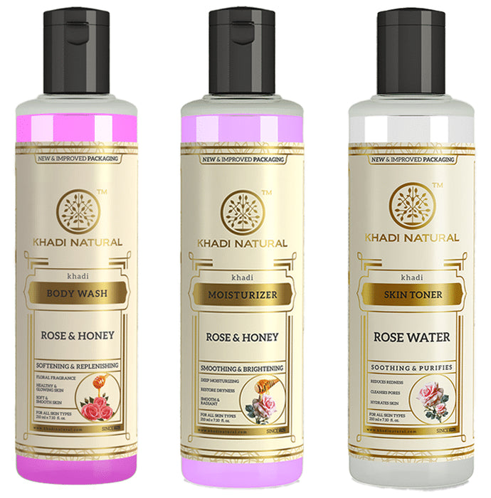 Khadi Naturals Rose & Honey Care Pack (210ml Each)