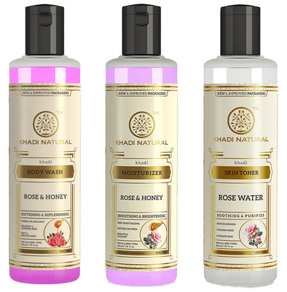Khadi Naturals Rose & Honey Care Pack (210ml Each)