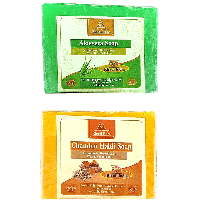 Khadi Pure Combo Pack of Aloevera Soap & Chandan Haldi Soap (125gm) - Classic Derma