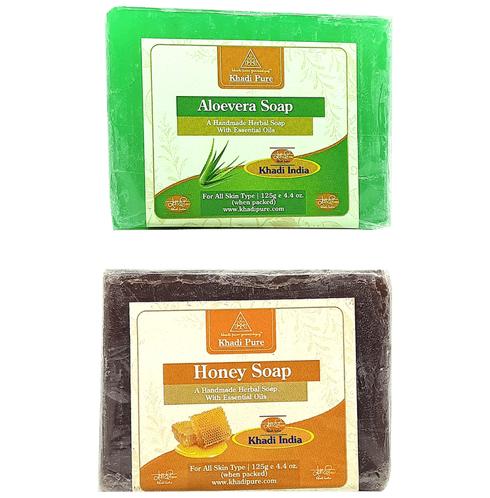 Khadi Pure Combo Pack of Aloevera Soap & Honey Soap (125gm Each) - Classic Derma