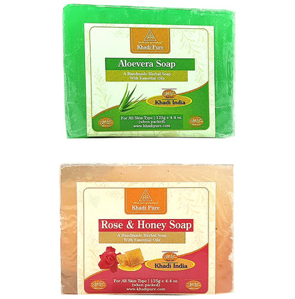 Khadi Pure Combo Pack of Aloevera Soap & Rose & Honey Soap (125gm Each) - Classic Derma