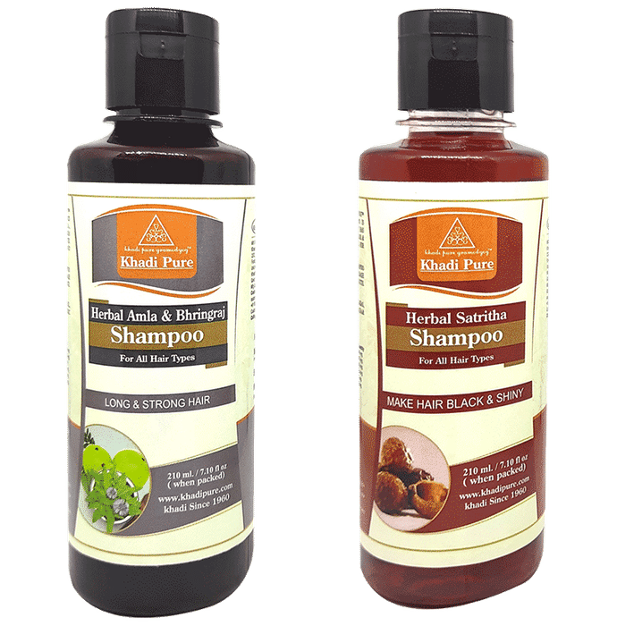 Khadi Pure Combo Pack of Amla & Bhringraj Shampoo & Herbal Satritha Shampoo (210ml Each) - Classic Derma
