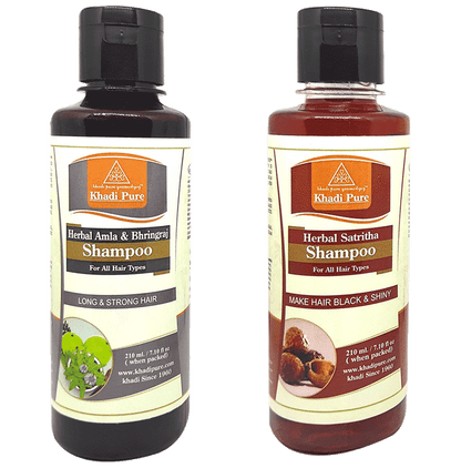 Khadi Pure Combo Pack of Amla & Bhringraj Shampoo & Herbal Satritha Shampoo (210ml Each) - Classic Derma