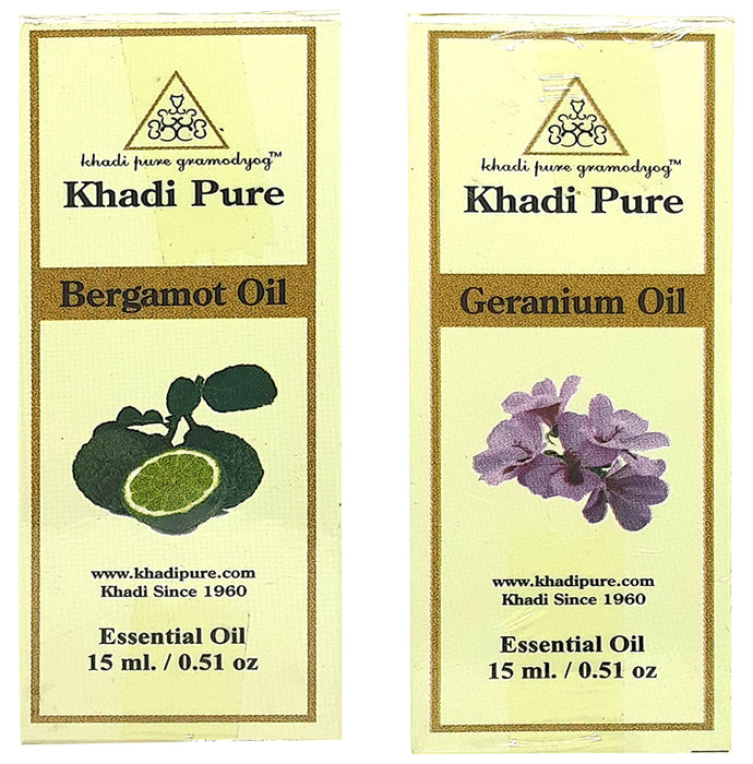 Khadi Pure Combo Pack of Bergamot Oil & Geranium Oil (15ml Each) - Classic Derma