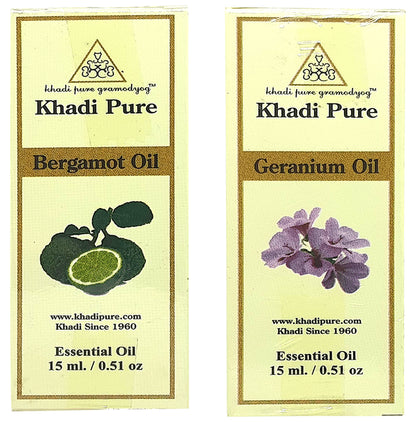 Khadi Pure Combo Pack of Bergamot Oil & Geranium Oil (15ml Each) - Classic Derma