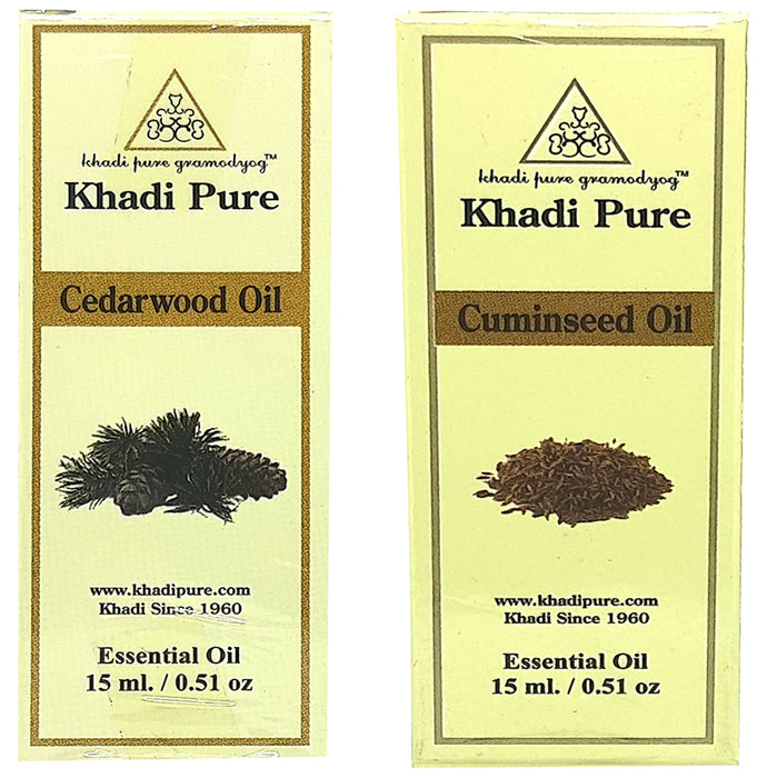 Khadi Pure Combo Pack of Cedarwood Oil & Cuminseed Oil (15ml Each) - Classic Derma