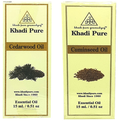 Khadi Pure Combo Pack of Cedarwood Oil & Cuminseed Oil (15ml Each) - Classic Derma