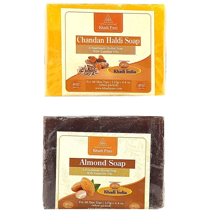 Khadi Pure Combo Pack of Chandan Haldi Soap & Almond Soap (125gm Each) - Classic Derma