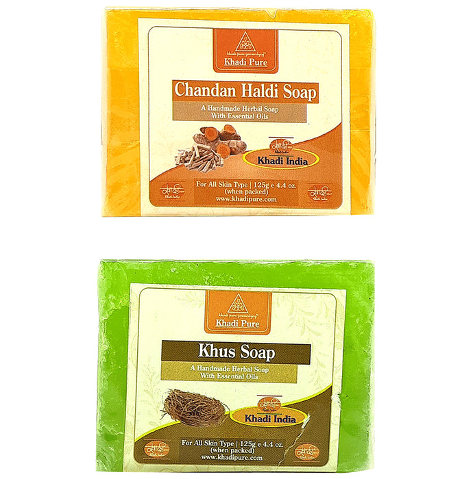 Khadi Pure Combo Pack of Chandan Haldi Soap & Khus Soap (125gm) - Classic Derma
