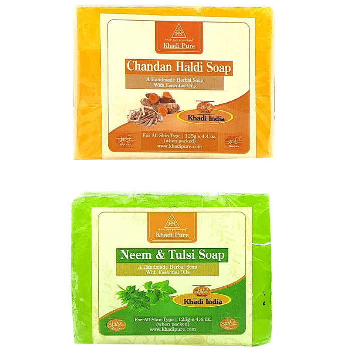 Khadi Pure Combo Pack of Chandan Haldi Soap & Neem & Tulsi Soap (125gm Each) - Classic Derma