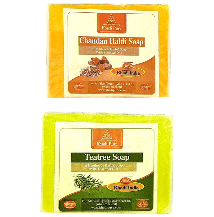 Khadi Pure Combo Pack of Chandan Haldi Soap & Teatree Soap (125gm Each) - Classic Derma
