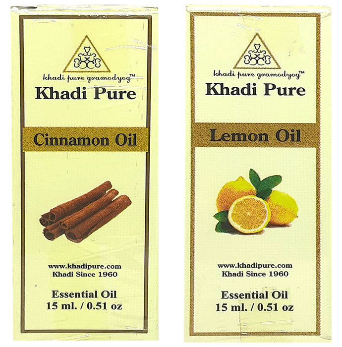 Khadi Pure Combo Pack of Cinnamon Oil & Lemon Oil (15ml Each) - Classic Derma