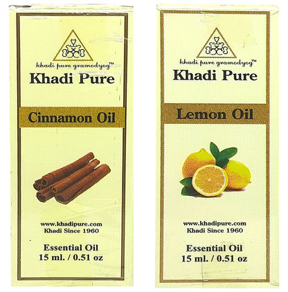 Khadi Pure Combo Pack of Cinnamon Oil & Lemon Oil (15ml Each) - Classic Derma