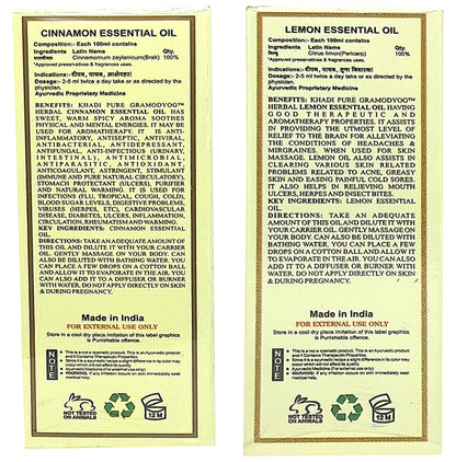 Khadi Pure Combo Pack of Cinnamon Oil & Lemon Oil (15ml Each)