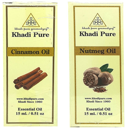 Khadi Pure Combo Pack of Cinnamon Oil & Nutmeg Oil (15ml Each) - Classic Derma