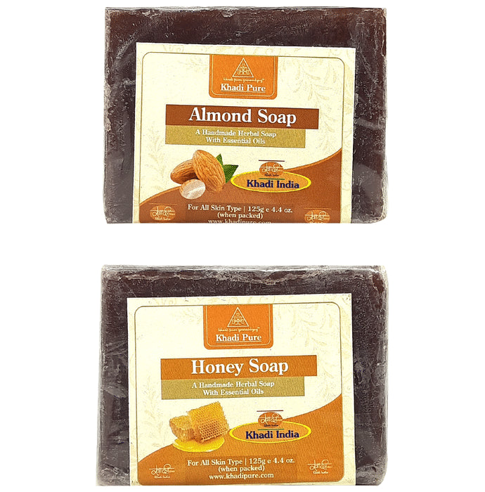Khadi Pure Combo Pack of Herbal Almond & Honey Soap (125gm Each) - Classic Derma