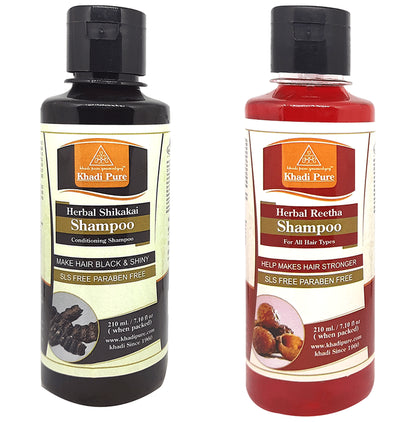 Khadi Pure Combo Pack of Herbal Shikakai Shampoo & Herbal Reetha Shampoo SLS Free & Paraben Free (210ml Each) - Classic Derma