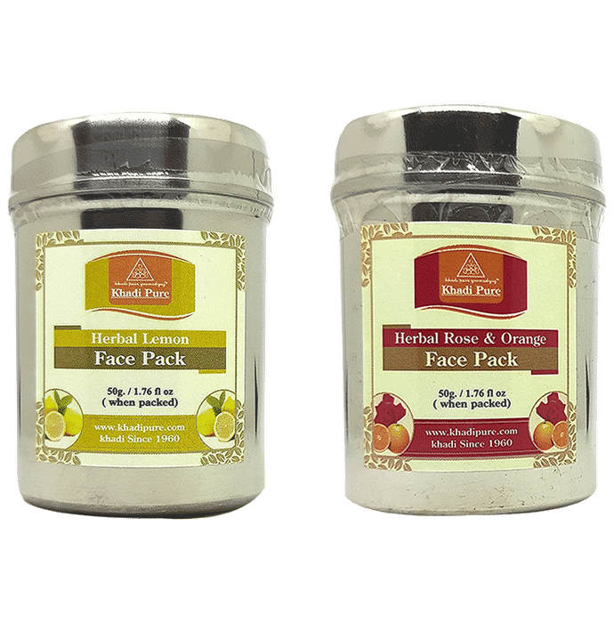 Khadi Pure Combo Pack of Herbal Lemon Face Pack & Herbal Rose & Orange Face Pack (50gm Each) - Classic Derma