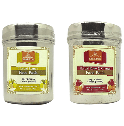 Khadi Pure Combo Pack of Herbal Lemon Face Pack & Herbal Rose & Orange Face Pack (50gm Each) - Classic Derma