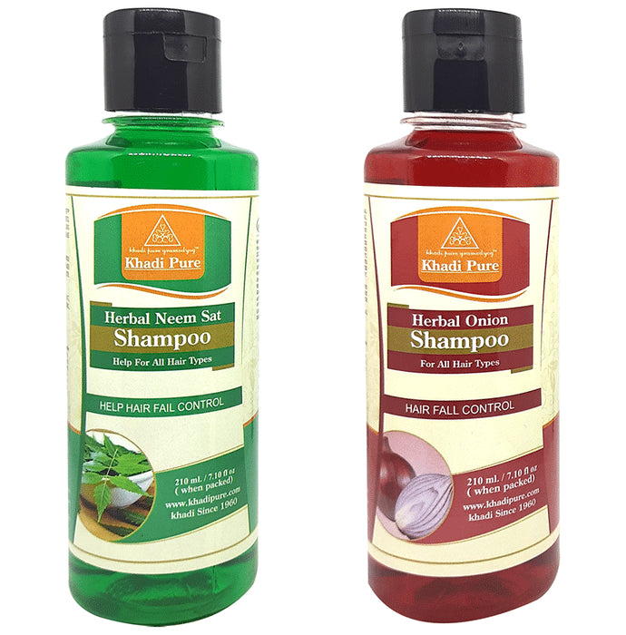 Khadi Pure Combo Pack of Herbal Neem Sat Shampoo & Herbal Onion Shampoo (210ml Each) - Classic Derma
