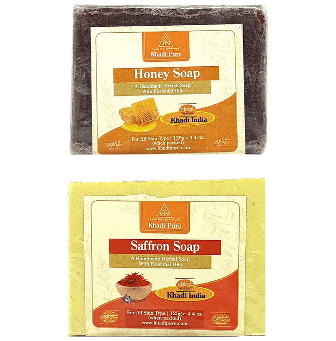 Khadi Pure Combo Pack of Honey Soap & Saffron Soap (125gm Each) - Classic Derma