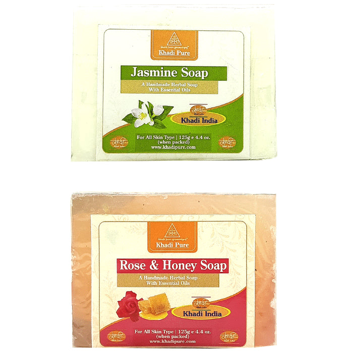 Khadi Pure Combo Pack of Jasmine Soap & Rose & Honey Soap (125gm Each) - Classic Derma