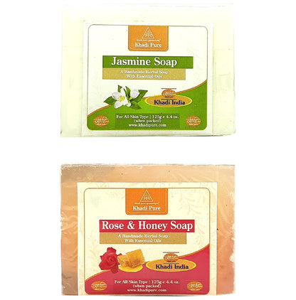 Khadi Pure Combo Pack of Jasmine Soap & Rose & Honey Soap (125gm Each) - Classic Derma