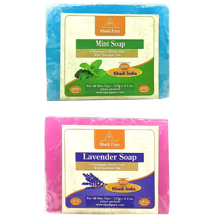 Khadi Pure Combo Pack of Lavender Soap & Mint Soap (125gm Each) - Classic Derma