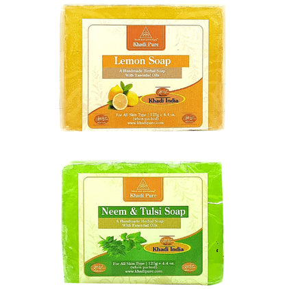 Khadi Pure Combo Pack of Lemon Soap & Neem & Tulsi Soap (125gm Each) - Classic Derma