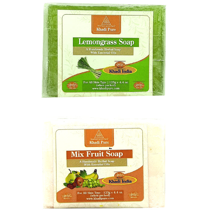 Khadi Pure Combo Pack of Lemongrass Soap & Mix Fruit Soap (125gm Each) - Classic Derma