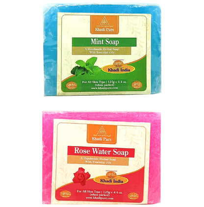 Khadi Pure Combo Pack of Mint Soap & Rose Water Soap (125gm Each) - Classic Derma