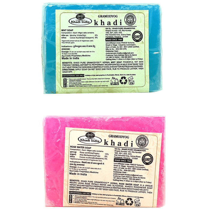 Khadi Pure Combo Pack of Mint Soap & Rose Water Soap (125gm Each)