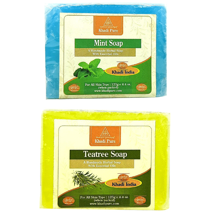 Khadi Pure Combo Pack of Mint Soap & Teatree Soap (125gm Each) - Classic Derma