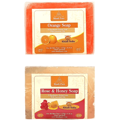 Khadi Pure Combo Pack of Orange Soap & Rose & Honey Soap (125gm Each) - Classic Derma