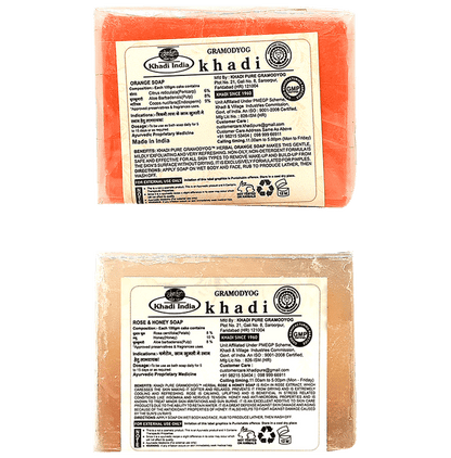 Khadi Pure Combo Pack of Orange Soap & Rose & Honey Soap (125gm Each)