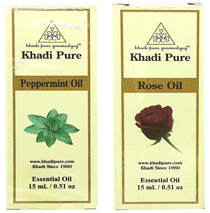 Khadi Pure Combo Pack of Peppermint Oil & Rose Oil (15ml Each) - Classic Derma