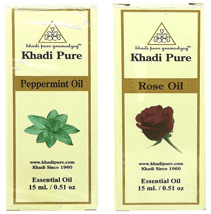 Khadi Pure Combo Pack of Peppermint Oil & Rose Oil (15ml Each) - Classic Derma