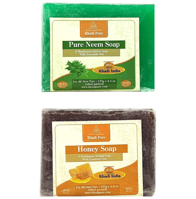 Khadi Pure Combo Pack of Pure Neem Soap & Honey Soap (125gm Each) - Classic Derma