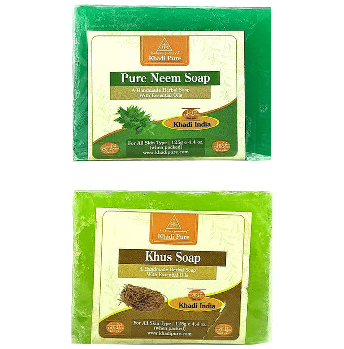 Khadi Pure Combo Pack of Pure Neem Soap & Khus Soap (125gm Each) - Classic Derma