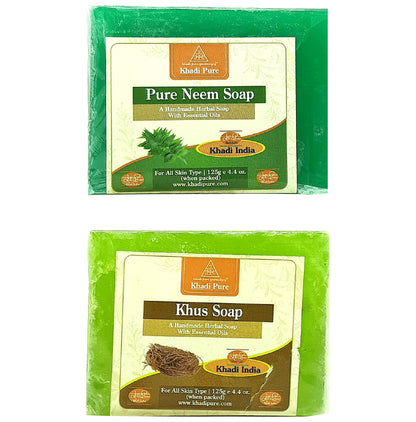 Khadi Pure Combo Pack of Pure Neem Soap & Khus Soap (125gm Each) - Classic Derma