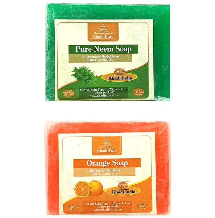 Khadi Pure Combo Pack of Pure Neem Soap & Orange Soap (125gm Each) - Classic Derma
