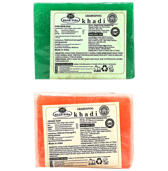 Khadi Pure Combo Pack of Pure Neem Soap & Orange Soap (125gm Each)