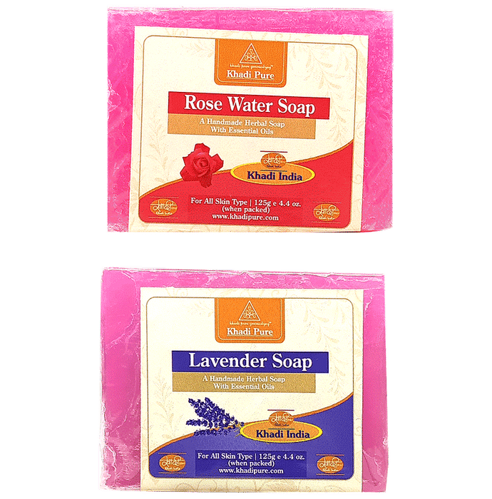 Khadi Pure Combo Pack of Rose Water & Lavender Soap (125gm Each) - Classic Derma