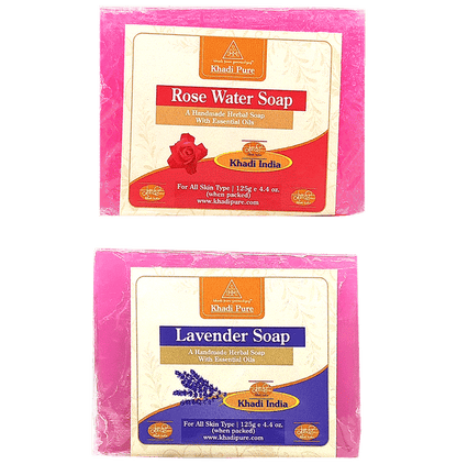Khadi Pure Combo Pack of Rose Water & Lavender Soap (125gm Each) - Classic Derma